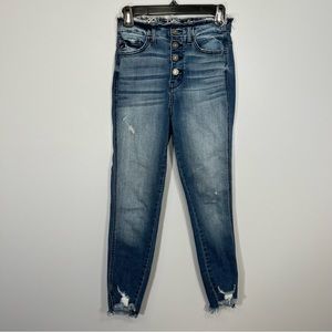 KanCan Jeans Womens 5/26 Blue Distressed Button Fly Raw Hem High Rise Skinny